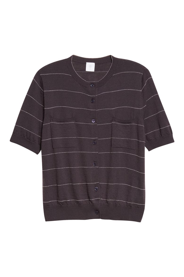 Metallic Stripe Short Sleeve Wool Cardigan, Main, color, 177 AMETHYST