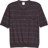 Eleventy Metallic Stripe Short Sleeve Wool Cardigan