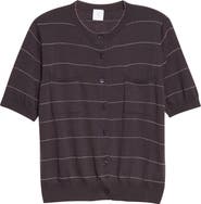 Eleventy Metallic Stripe Short Sleeve Wool Cardigan
