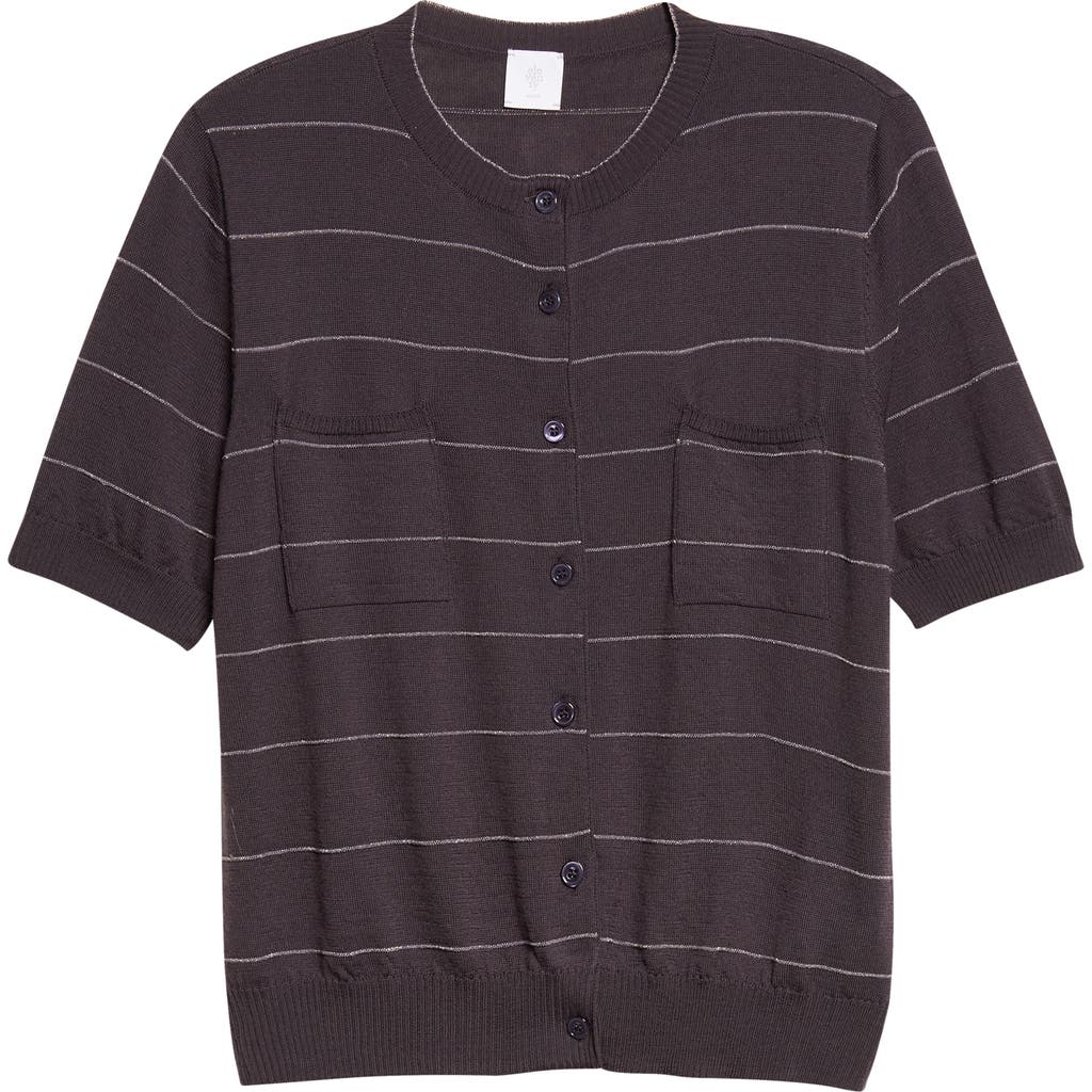 Eleventy Metallic Stripe Short Sleeve Wool Cardigan In Brown