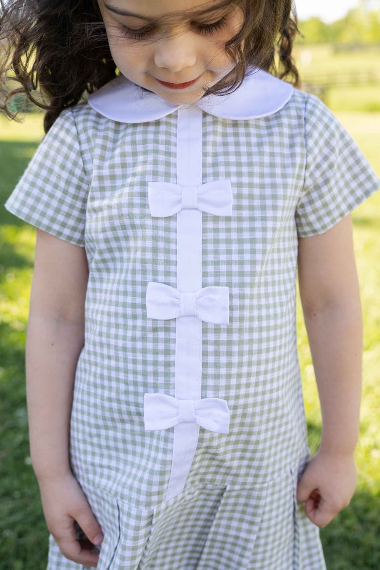 Check Dress with Pleated Skirt And Bows, Alternate, color, Sage & White Check