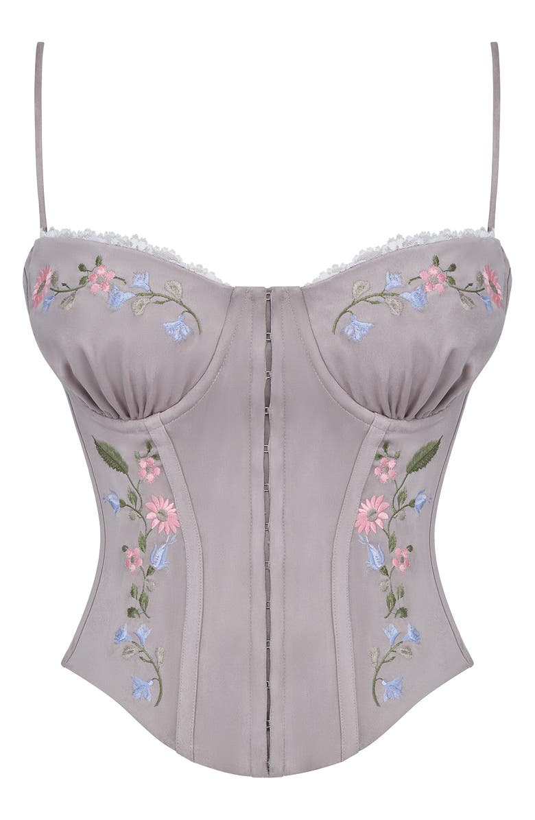 HOUSE OF CB Petunia Embroidered Faux Suede Corset Top, Alternate, color,