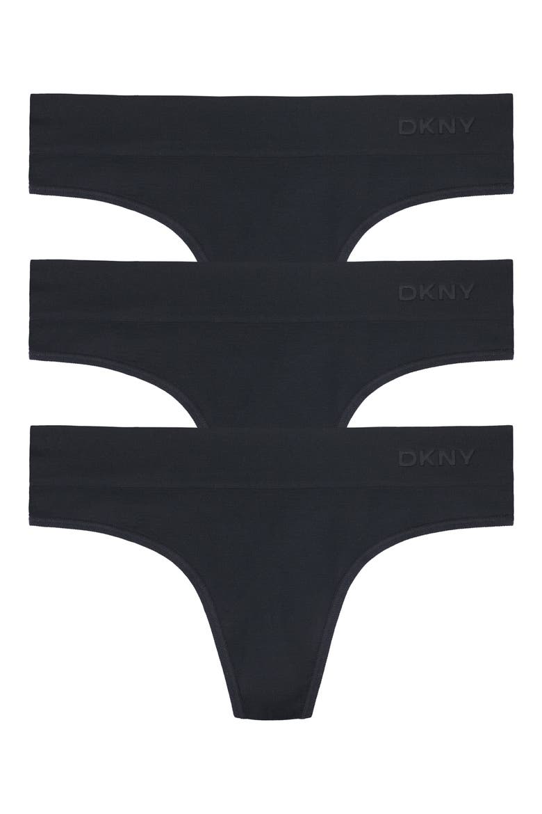 LiteWear Seamless 3-Pack Thongs, Alternate, color, BLACK
