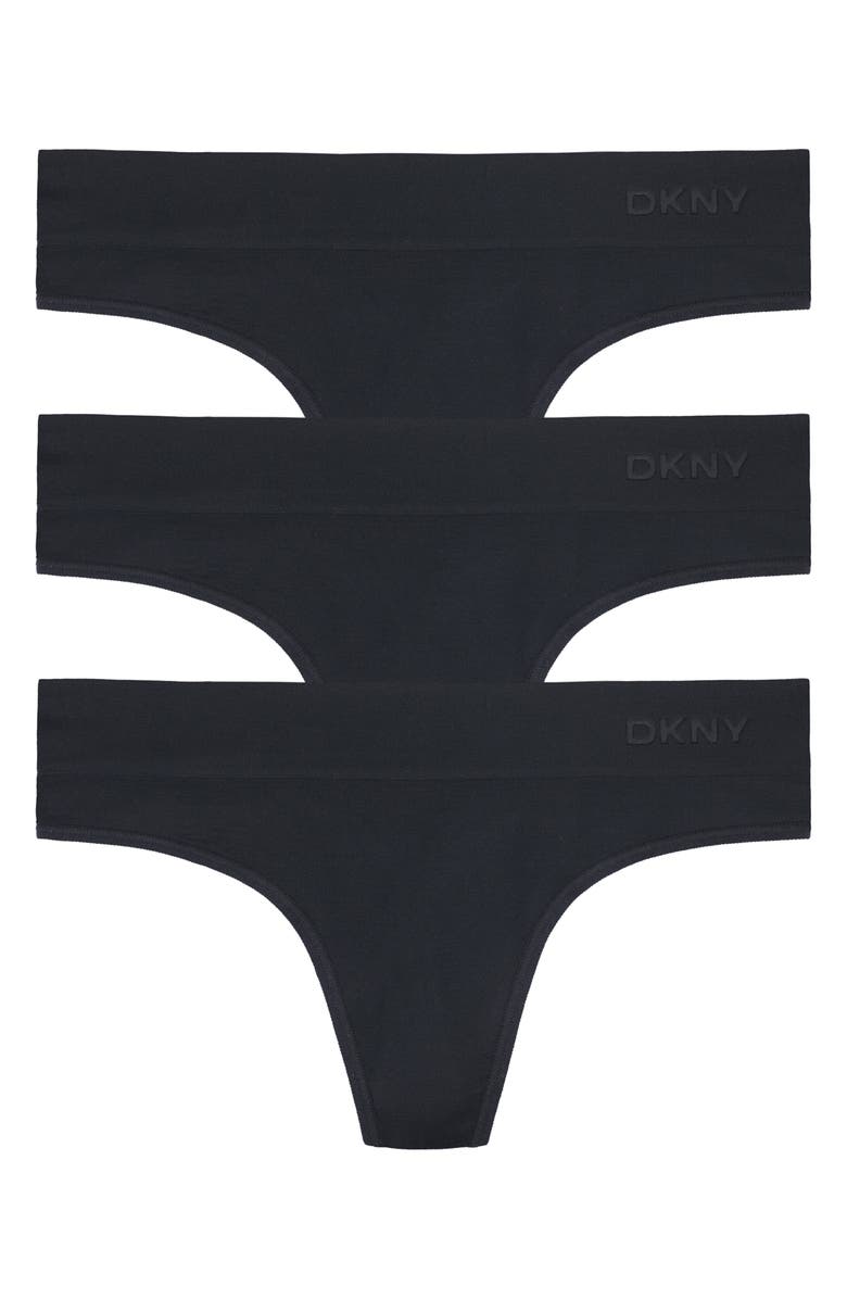 DKNY LiteWear Seamless 3-Pack Thongs, Alternate, color, Black