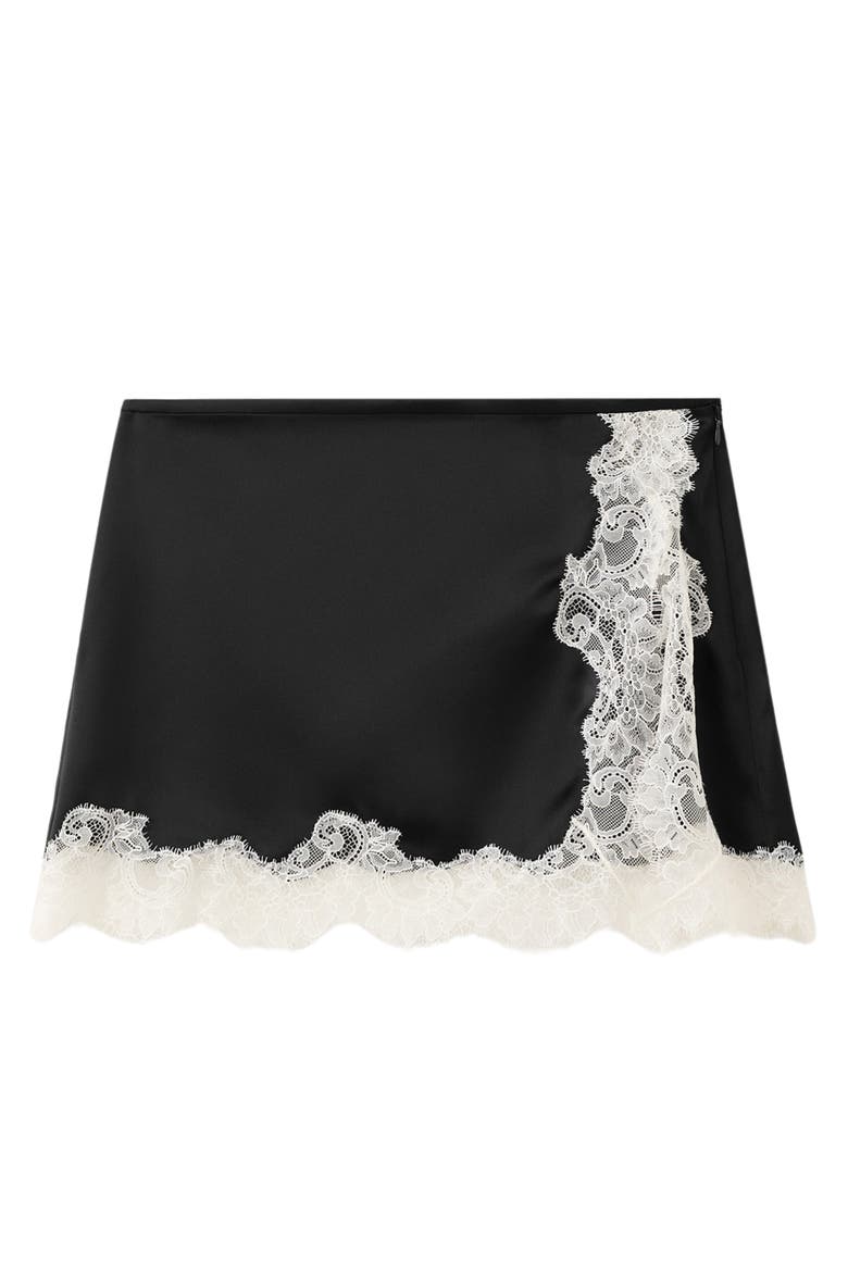 Falda Tamara Satin & Lace Miniskirt, Alternate, color, BLACK