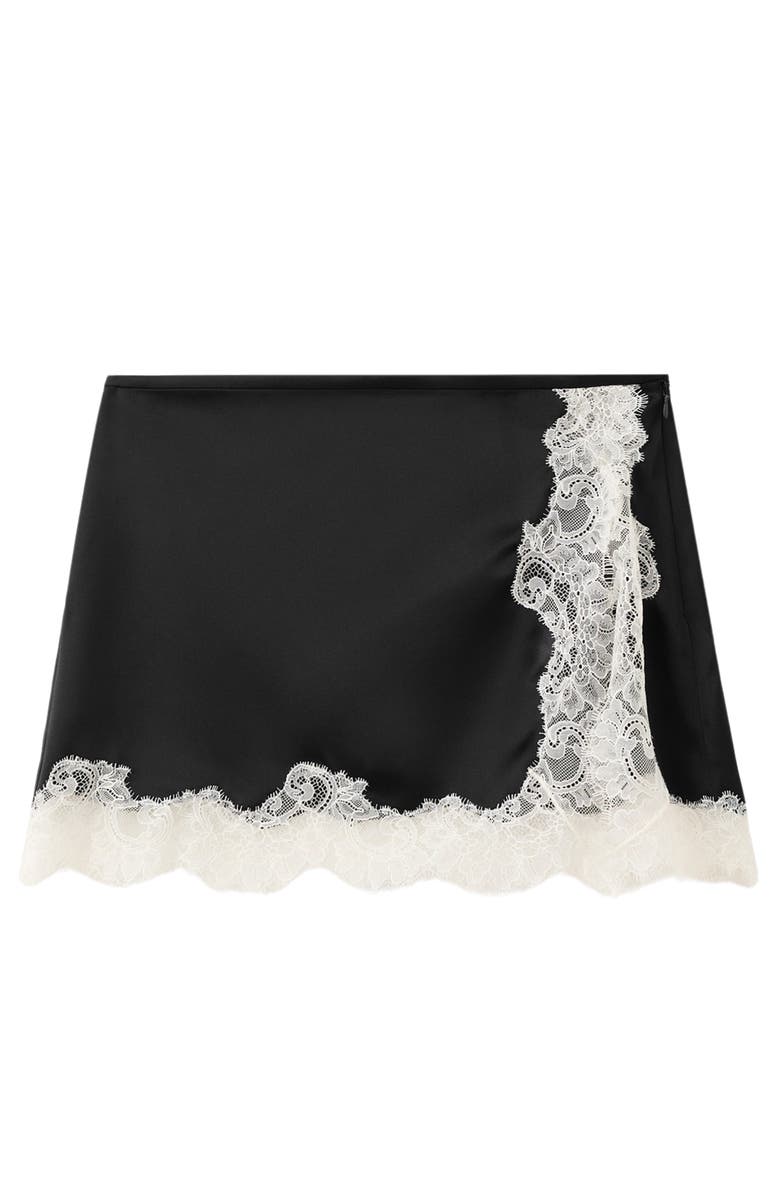 MANGO Falda Tamara Satin & Lace Miniskirt, Alternate, color, Black