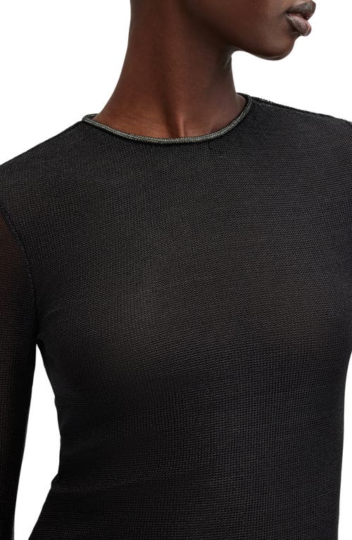 Allsaints Nora Sparkle Long Sleeve Top In Black Shimmer