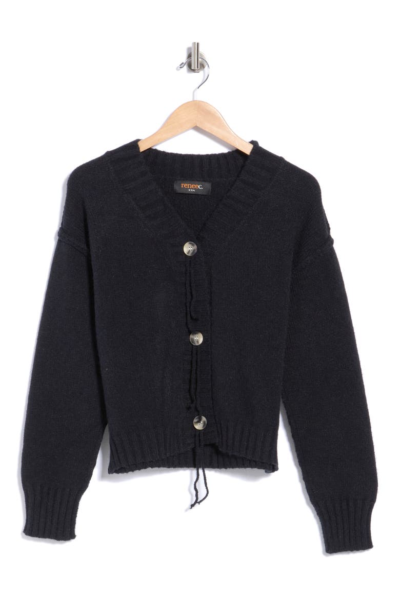 Exposed Seam V-Neck Cardigan, Main, color, BLACK