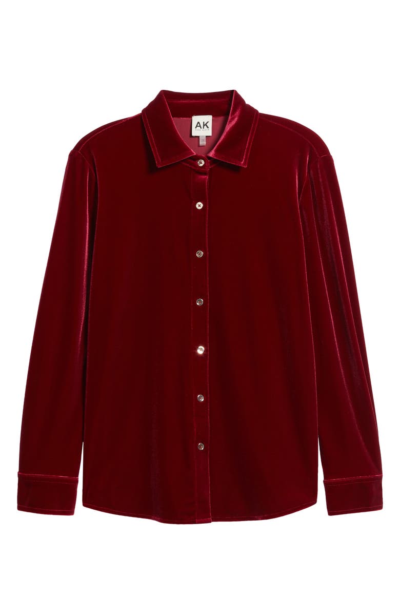 AK ANNE KLEIN Long Sleeve Velvet Button-Up Shirt, Alternate, color, Red Ruby