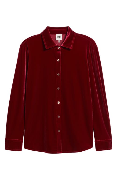 Ak Anne Klein Long Sleeve Velvet Button-up Shirt In Burgundy