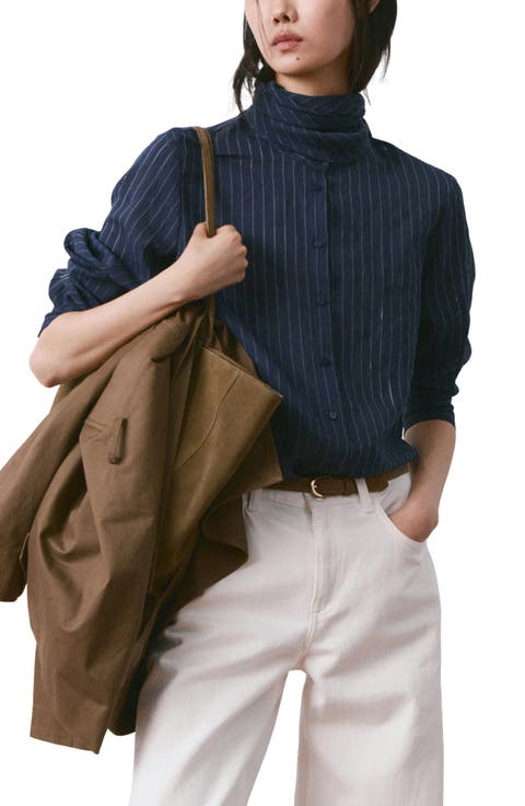 Stripe Tie Neck Top (Regular & Plus)