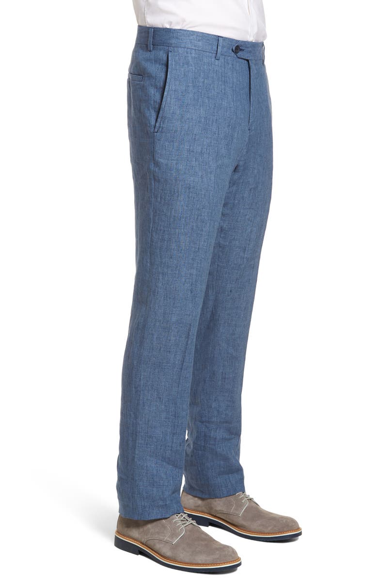 NORDSTROM MEN'S SHOP Flat Front Solid Linen Trousers, Alternate, color,