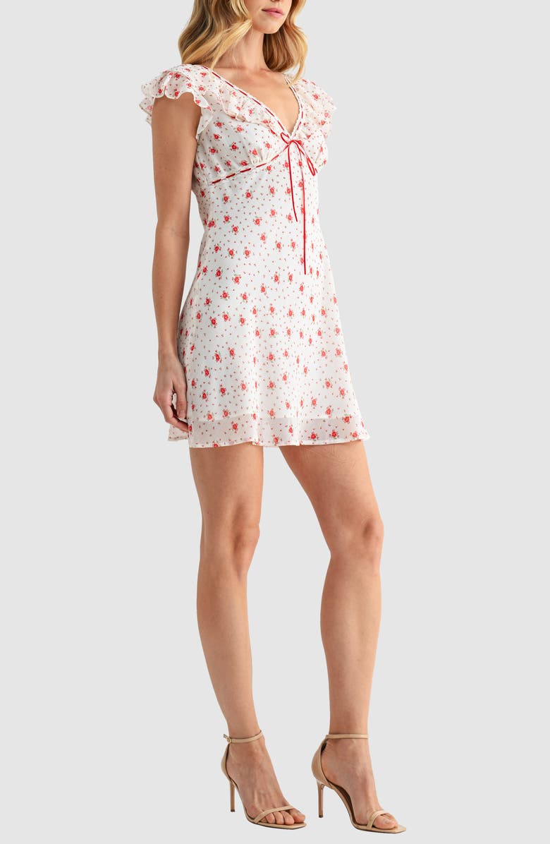 Lush Ruffle Trim Minidress, Alternate, color, Cream Red Ditsy