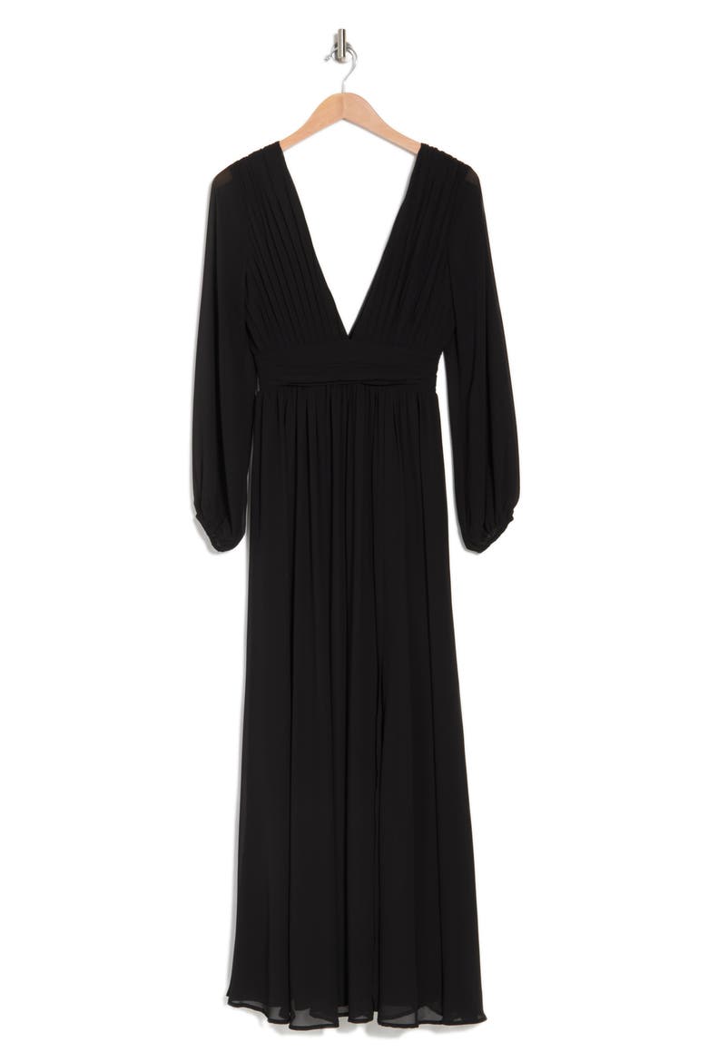 Iris Plunge Neck Long Sleeve Maxi Dress, Alternate, color, JET BLACK