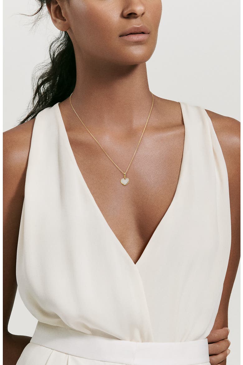 Cable Collectibles® Pavé Plate Heart Charm Necklace in 18K Yellow Gold, Alternate, color, DIAMOND