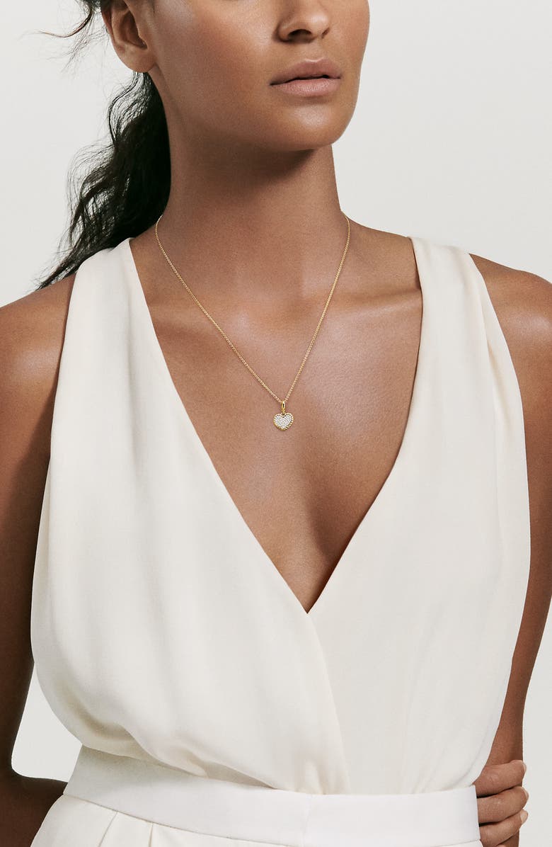 David Yurman Cable Collectibles<sup>®</sup> Pavé Plate Heart Charm Necklace in 18K Yellow Gold, Alternate, color,