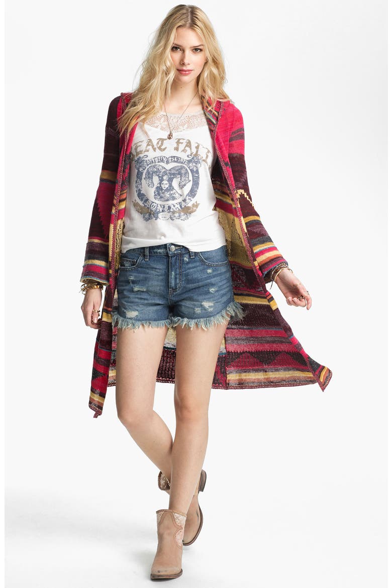 'Lima' Blanket Knit Hooded Cardigan, Main, color, RED COMBO