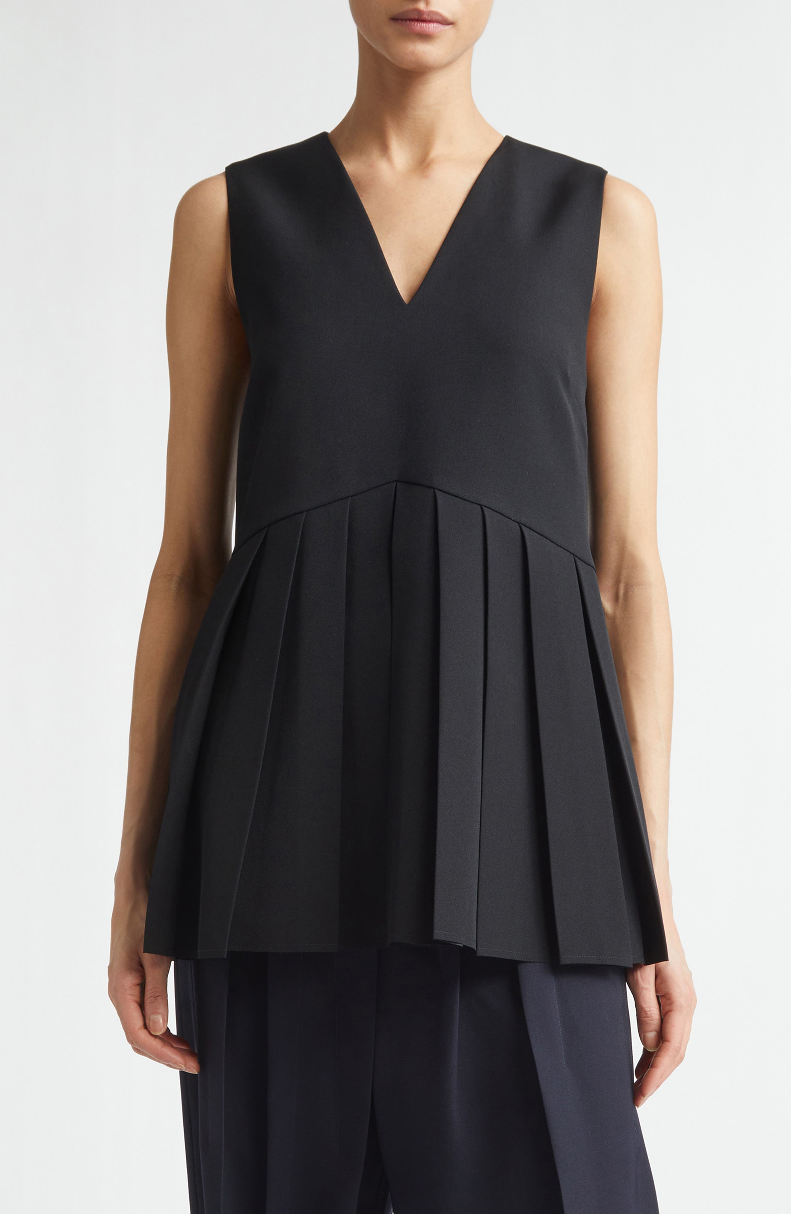 Pleated Wool Gabardine Top