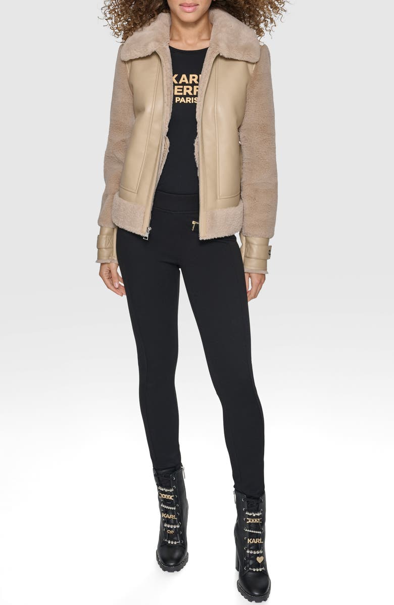 KARL LAGERFELD PARIS Faux Fur & Faux Leather Jacket, Alternate, color, 