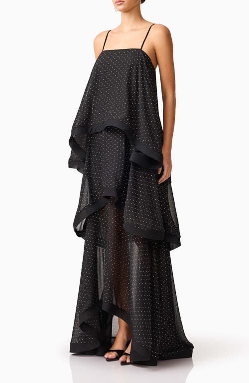 Elliatt Diamante Tiered High-low Georgette Gown In Black