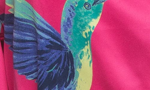 Felina Adrienne Print Short Satin Robe In Pink Hummingbirds