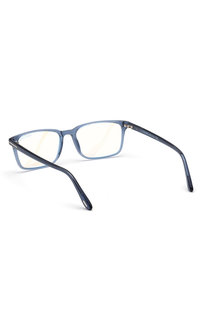 TOM FORD 56mm Rectangular Blue Light Blocking Optical Glasses, Alternate, color, Blue Palladium / T Logo