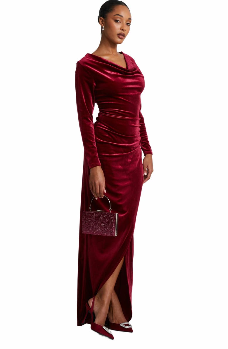QUIZ Velvet Cowl Long Sleeve Maxi Dress, Alternate, color, 