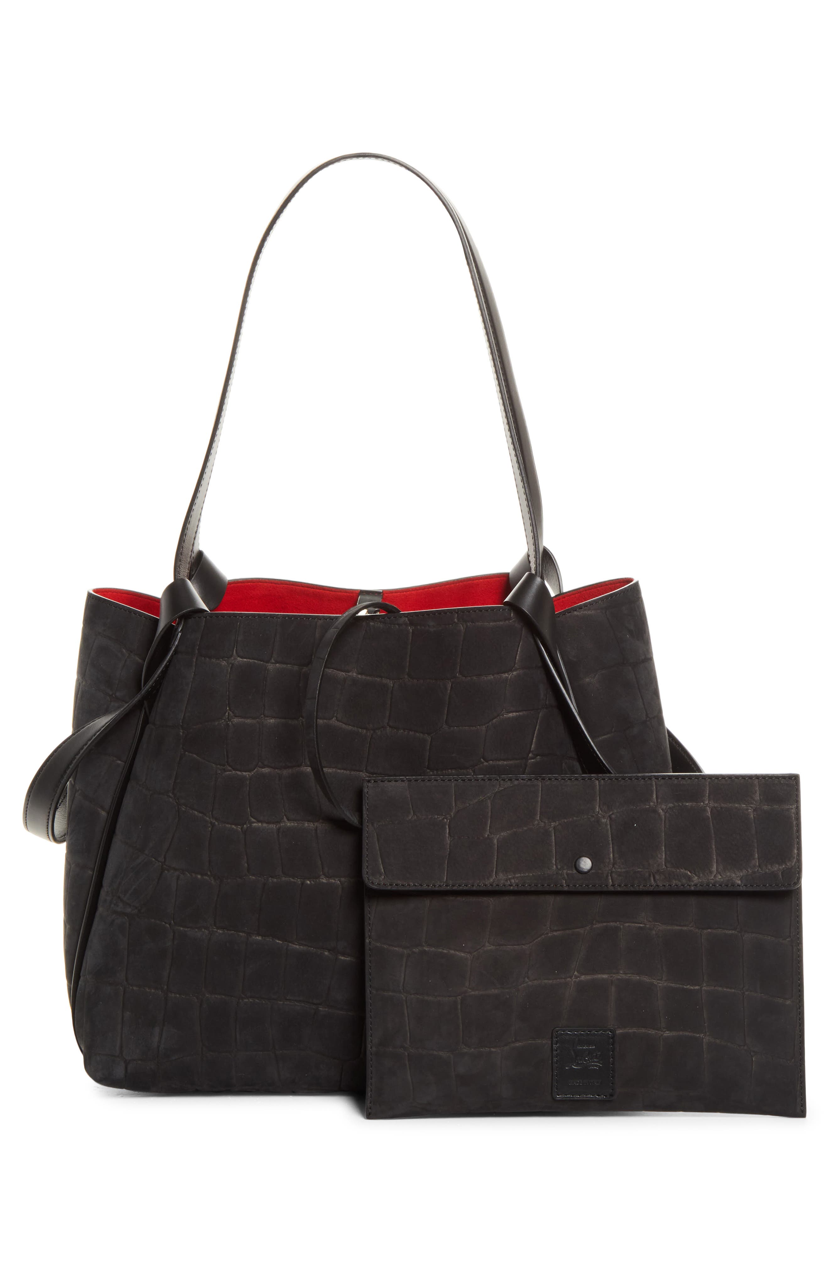 Small Bettina Croc Embossed Nubuck Leather Tote, Alternate, color, BK01 BLACK