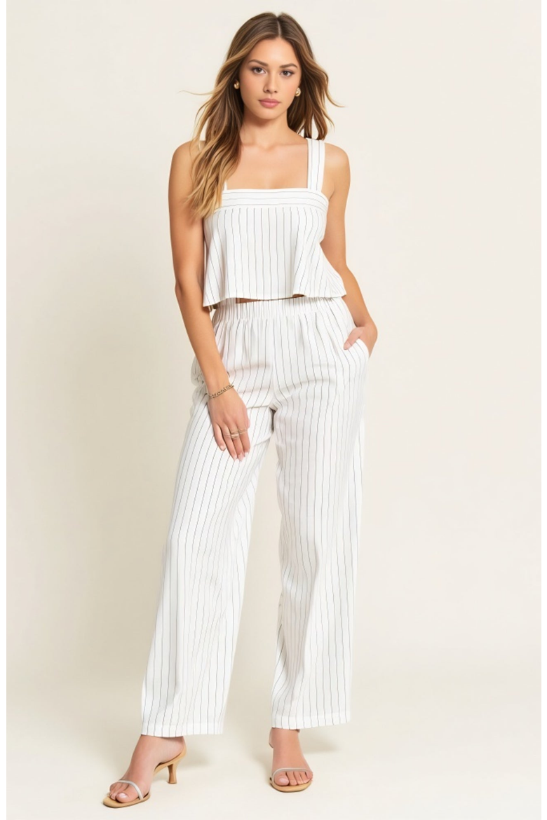 Striped Open Back Crop Top and Wide Leg High Waist Pant Outfit Set, Alternate, color, White / Black Striped