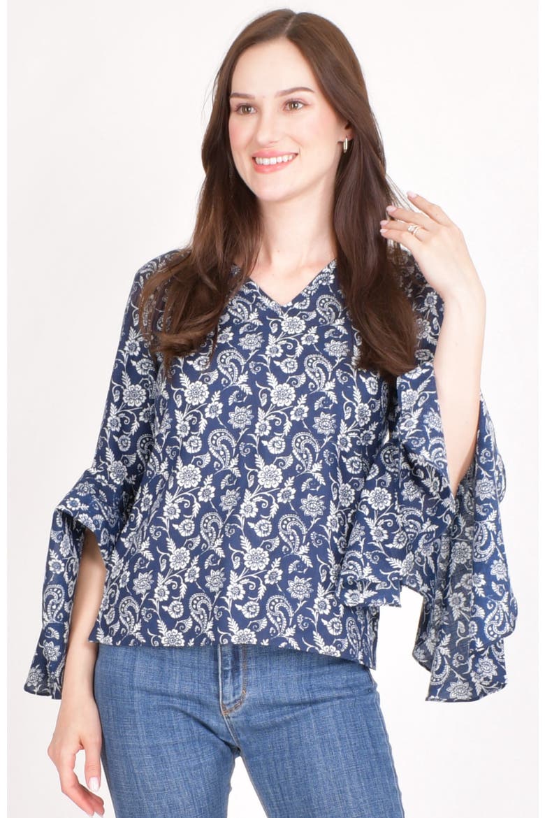 Emilia Paisley Print Cotton Top, Main, color, Blue