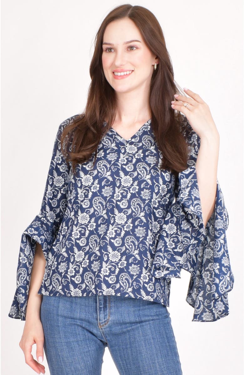 RAAS Emilia Paisley Print Cotton Top, Main, color, Blue