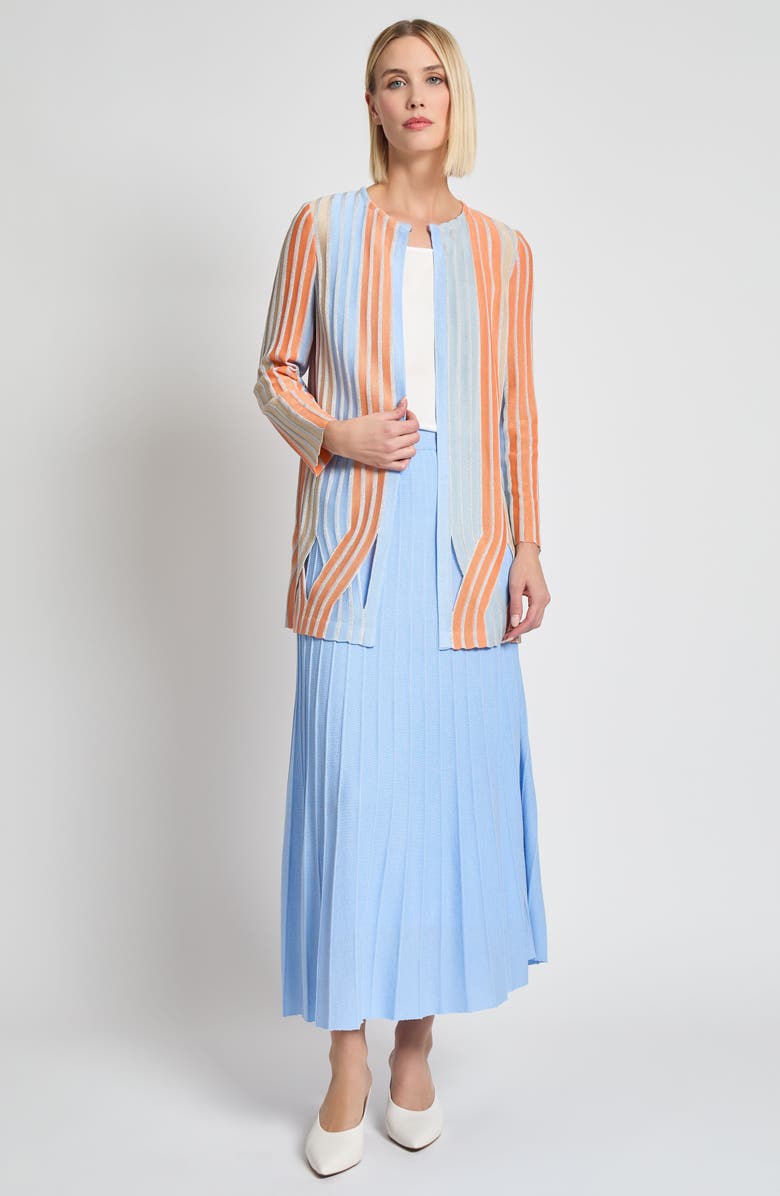 Misook Heritage Metallic Stripe Cardigan, Alternate, color, 