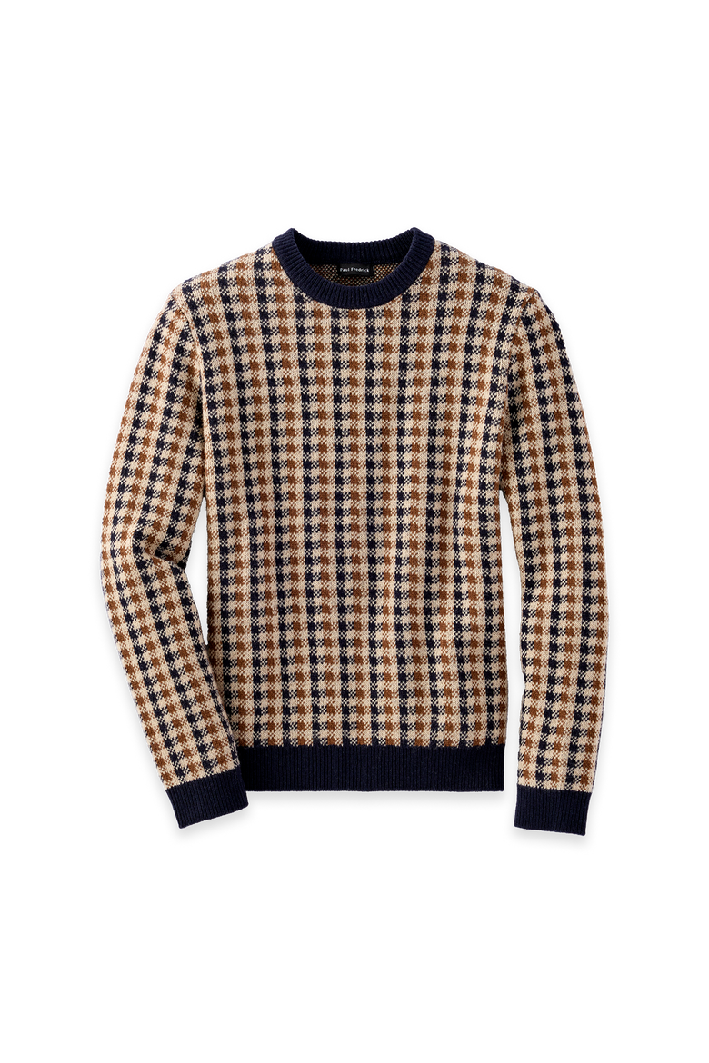 Wool Check Crewneck Sweater, Main, color, Navy/Brown