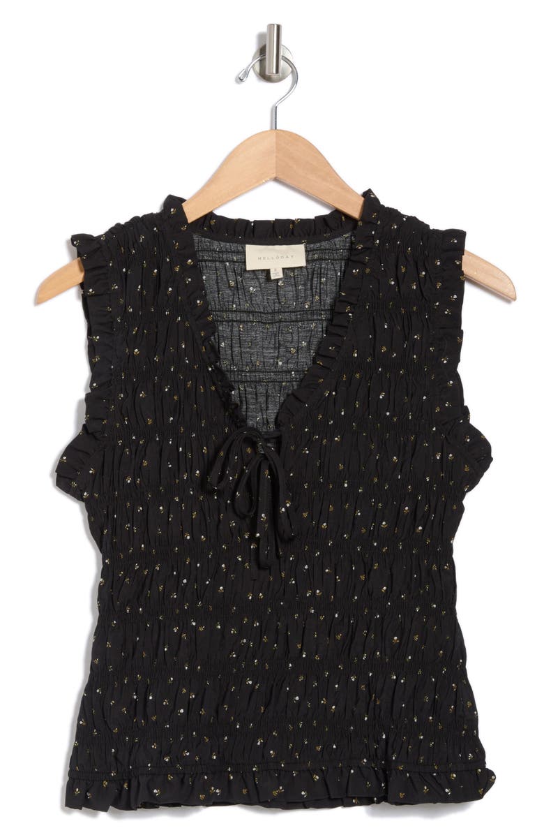 MELLODAY Sleeveless Smocked Top, Alternate, color, Black Ditsy