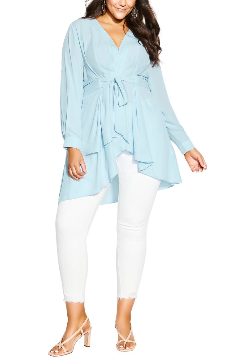 Shibara Faux Wrap High-Low Top, Alternate, color, SKY
