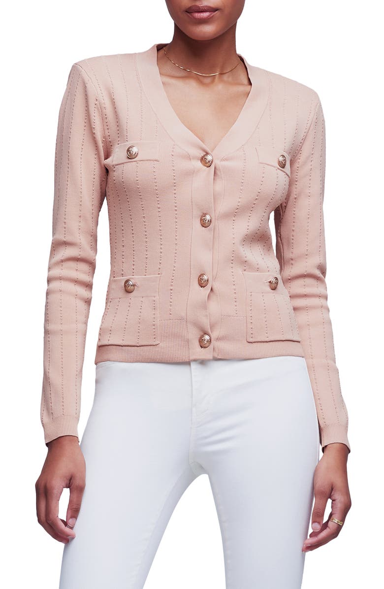 L'AGENCE Calypso Pointelle Cardigan, Main, color, 