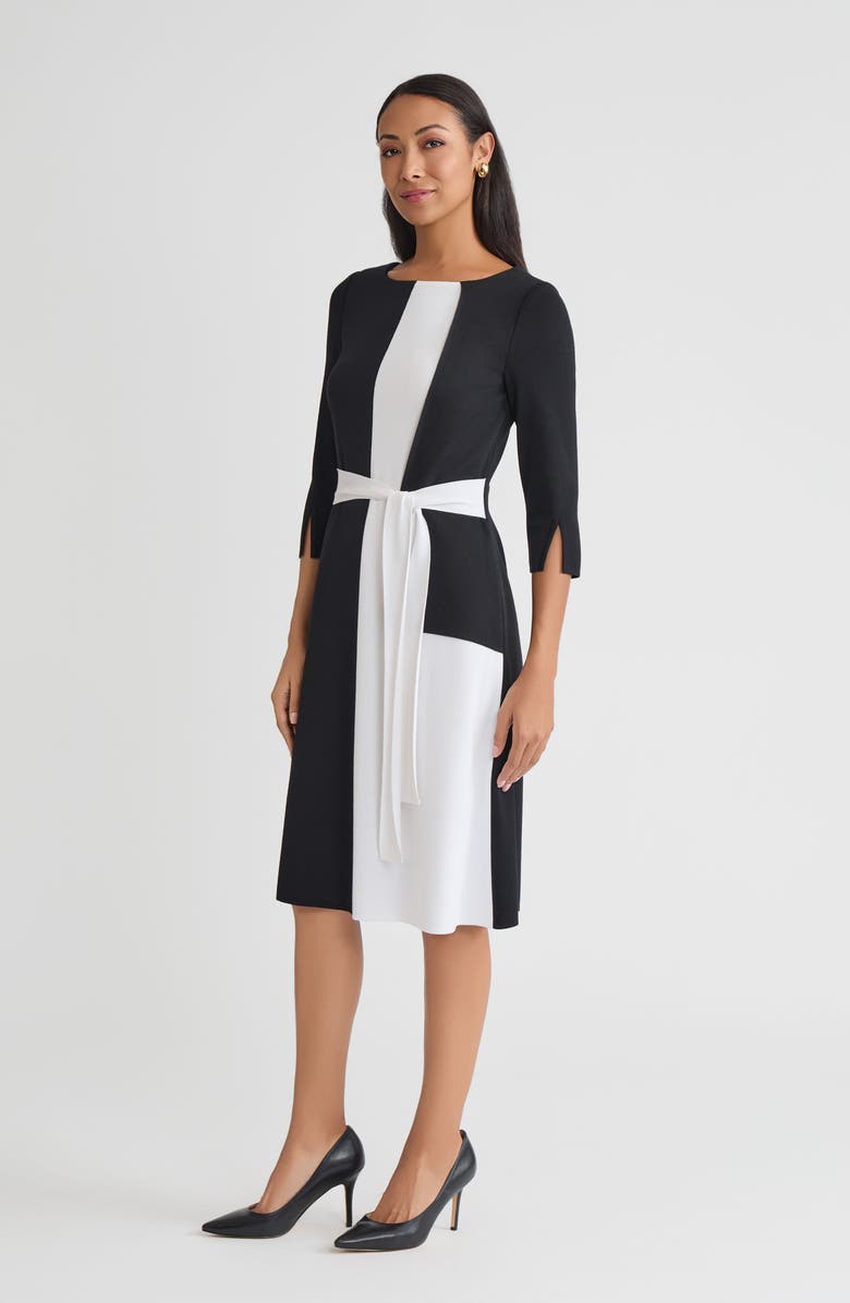 Misook A-Line Colorblock Soft Knit Dress, Alternate, color, Black/White