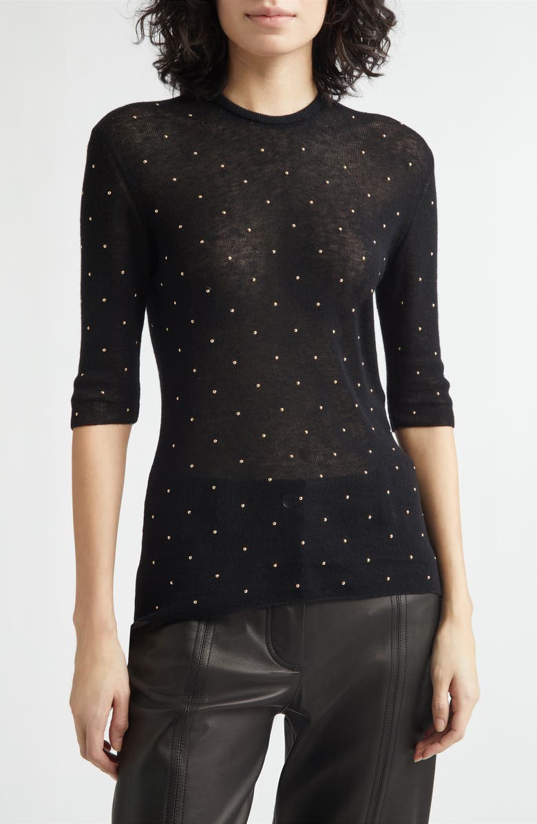 Rabanne Studded Wool Sweater, Alternate, color, Black
