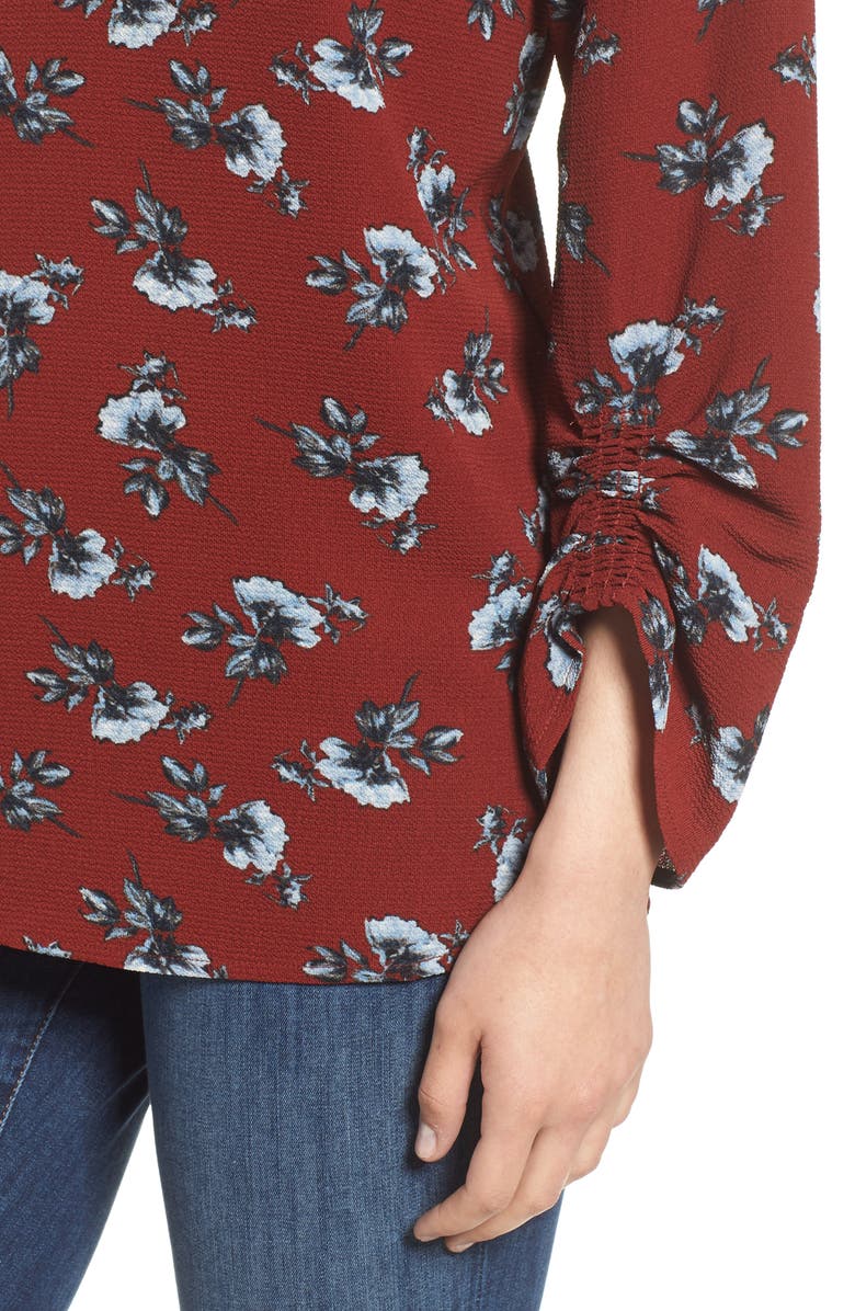 Bobeau Ruched Sleeve Stretch Crepe Blouse, Alternate, color,