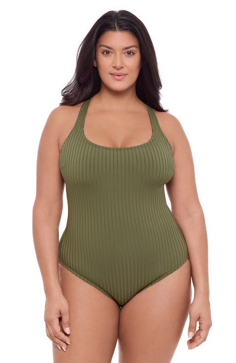 Ribbed Scoopneck Crossback One Piece Swimsuit