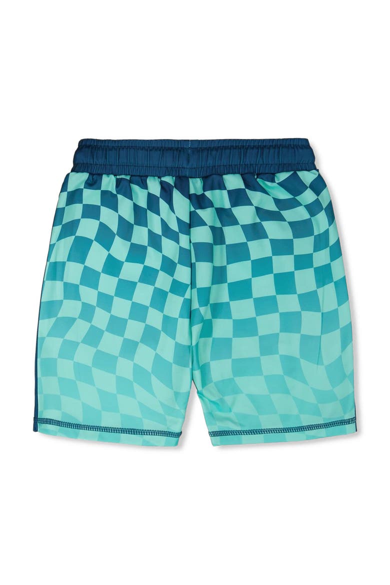Athletic Shorts Checkerboard in Recycled Polyester, Alternate, color, Teal Printed Checkerboard