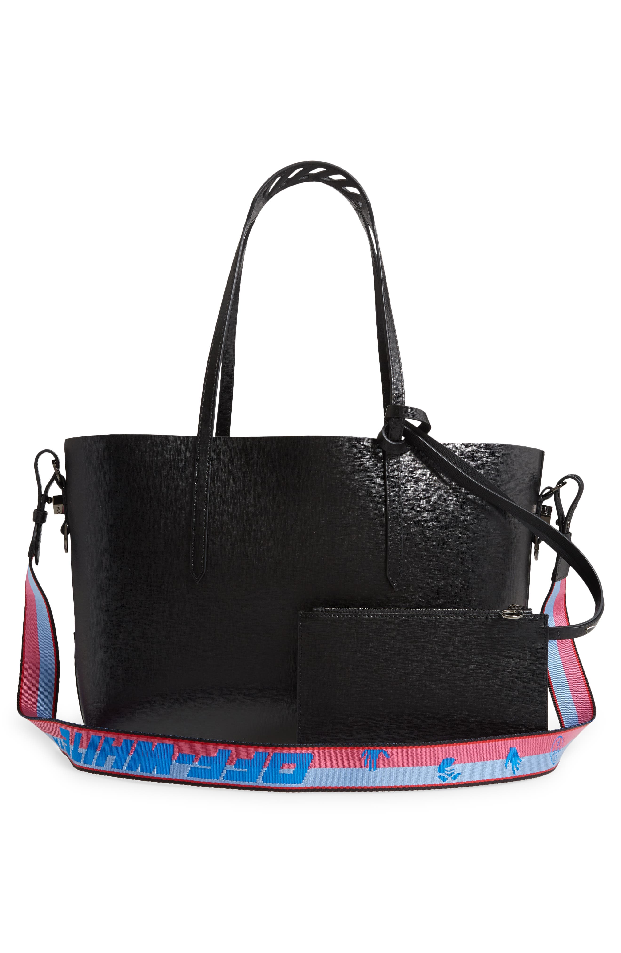 Off-White Binder Clip Diagonal Stripe Leather Shopper, Alternate, color, 