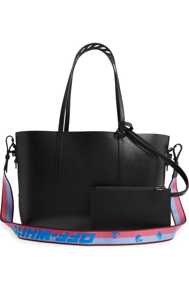 Off-White Binder Clip Diagonal Stripe Leather Shopper, Alternate, color,