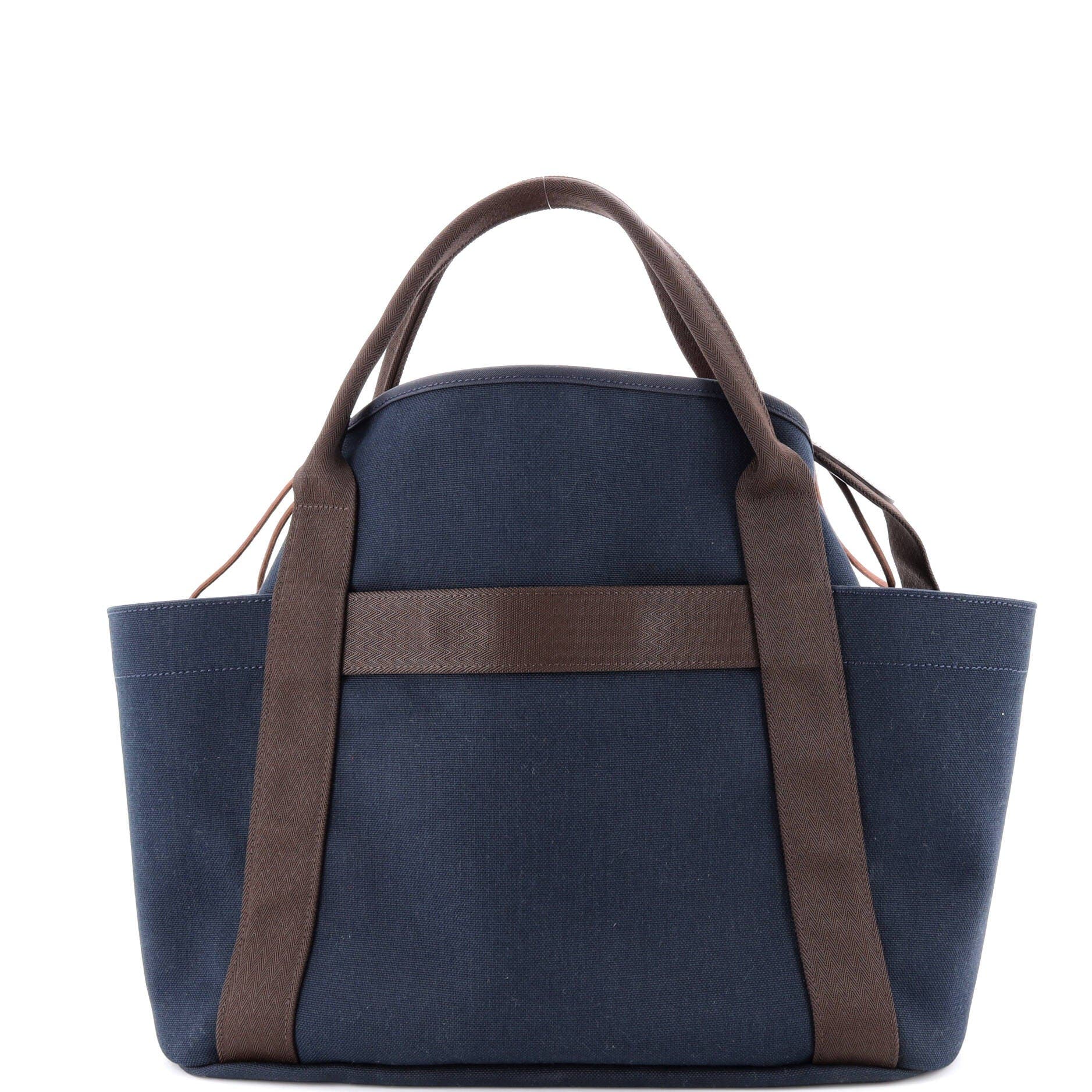 Pre-Owned Hermes Sac De Pansage Groom Handbag Canvas, Alternate, color, Bleu Nuit