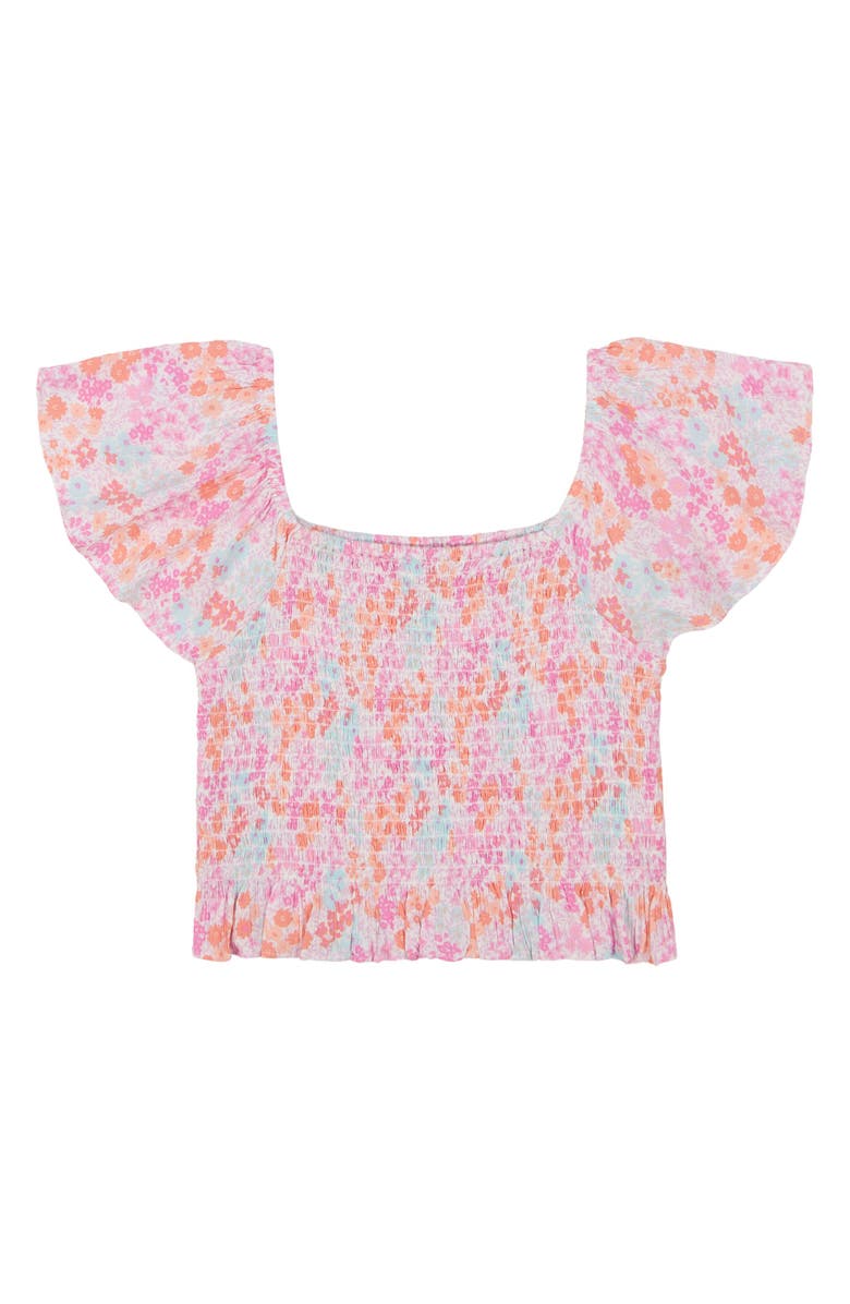 Billabong Kids' Paradise Cove Floral Smocked Crop Top, Main, color, Salt Crystal