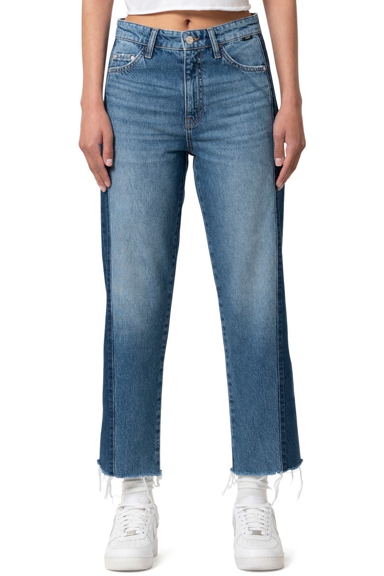Savannah High Waist Raw Hem Crop Relaxed Straight Leg Jeans, Main, color, MIX BLUE