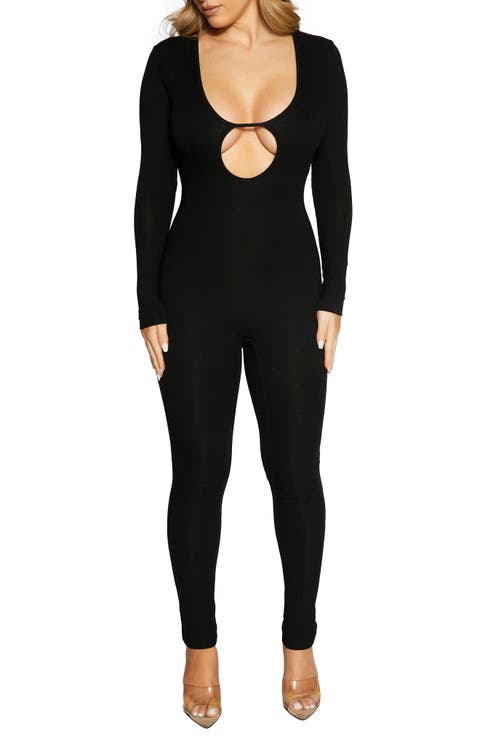 Binding Deep Keyhole Long Sleeve Jumpsuit