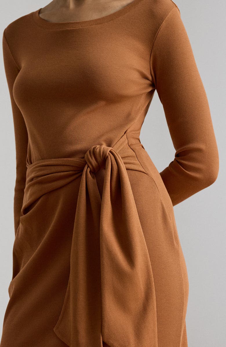 Lauren Ralph Lauren Imalah Tie Waist Rib Cotton Blend Midi Dress, Alternate, color, Red Terracotta