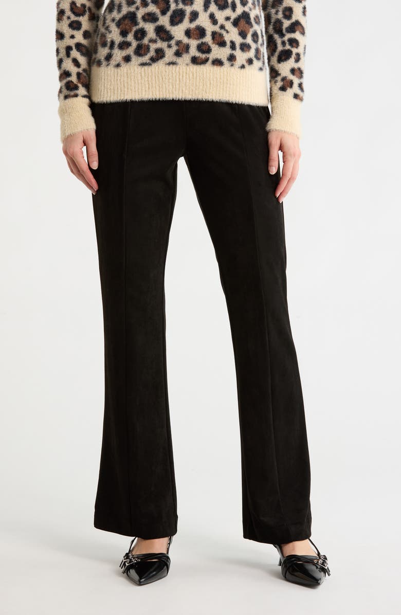 T Tahari Faux Suede Bootcut Pants, Main, color, Black