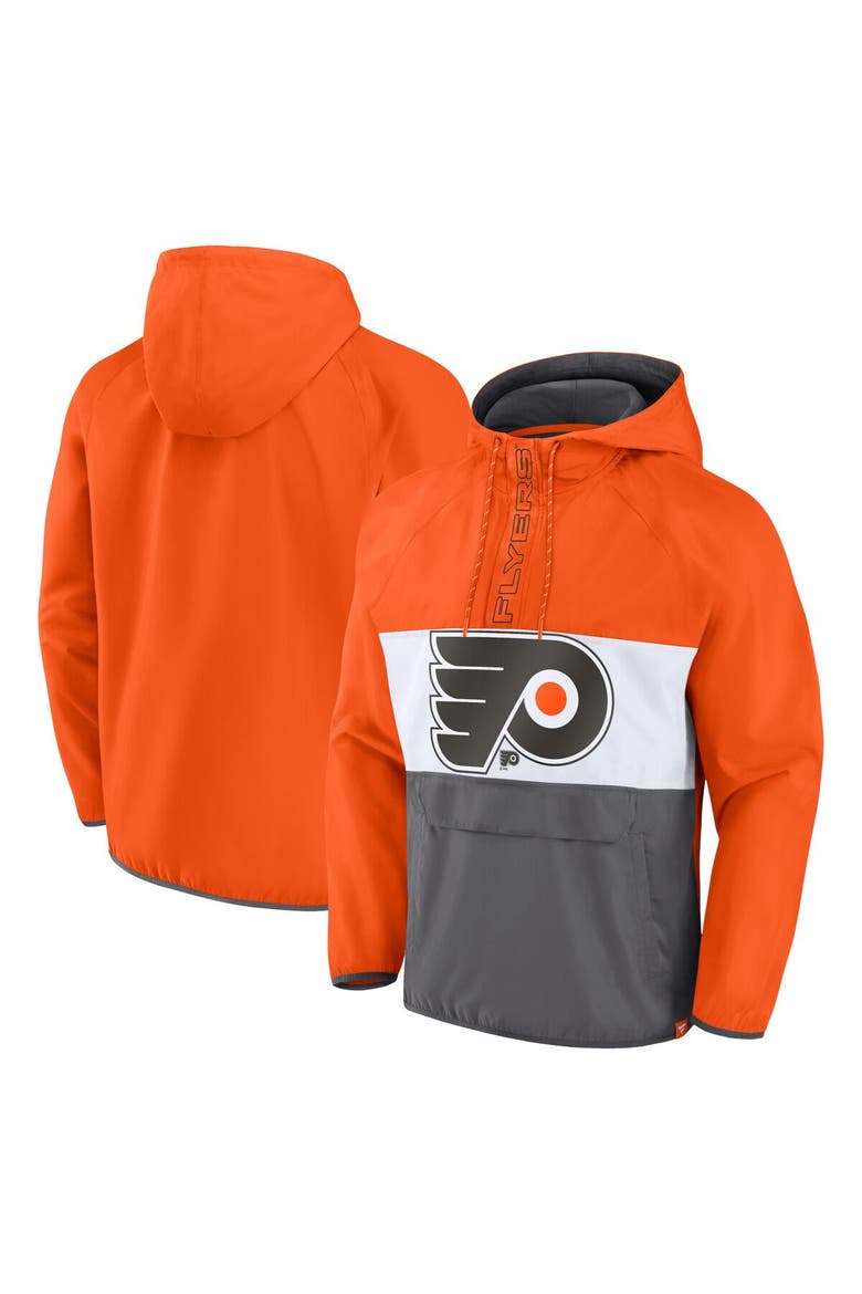 Men's Fanatics Branded Orange Philadelphia Flyers Flagrant Foul Anorak Raglan Half-Zip Hoodie Jacket, Main, color, Orange